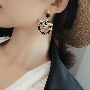 Elegant Black and Gold Bee Earrings